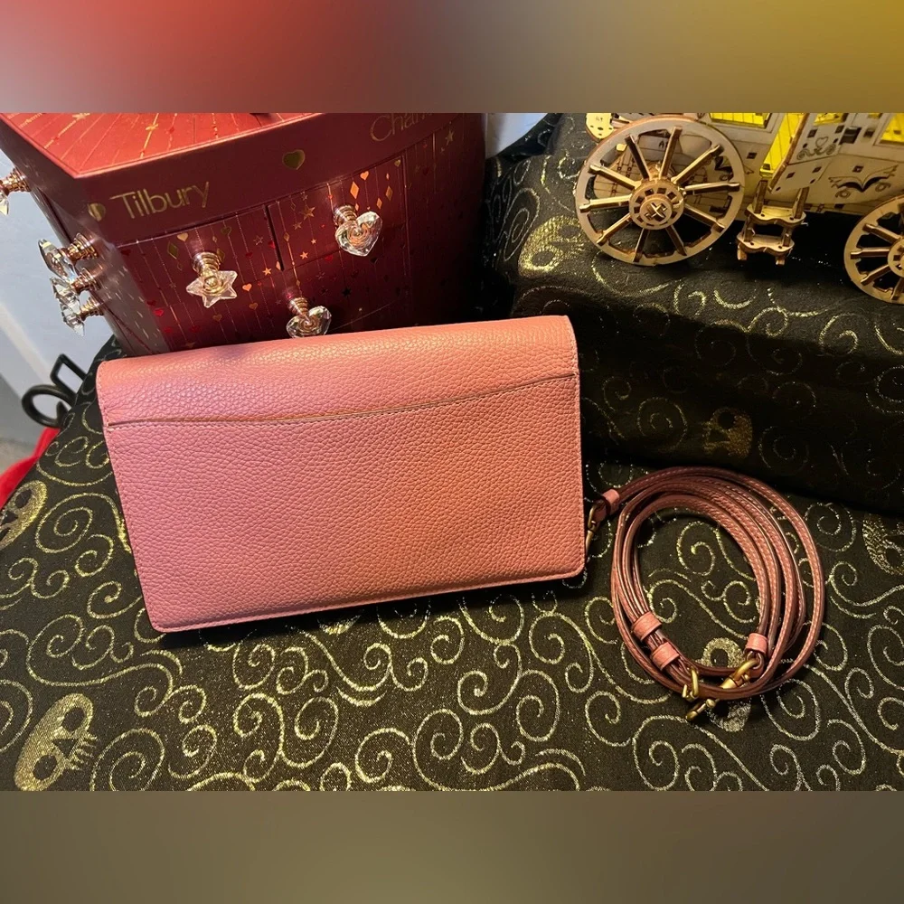 Coach Hayden Pink Floral Dinky Clutch Crossbody w Purple Leather Sequin Flowers